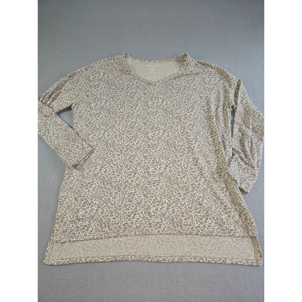 American Eagle Leopard Print Top Womens Small Tan V-Neck High-Low Long Sleeve